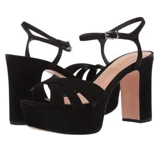 Schutz Womens Keefa Platform Heeled Sandals US 5 B Black Nubuck Leather GUC
